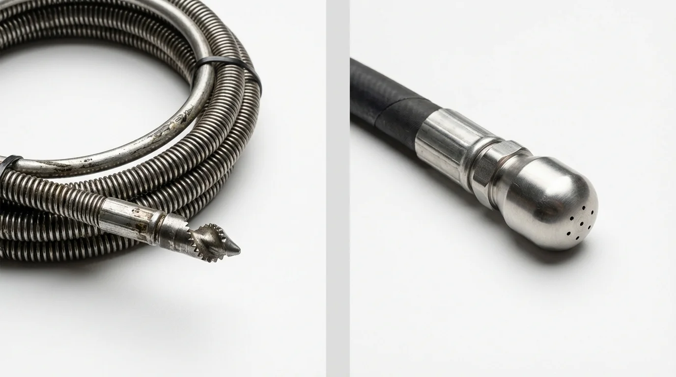 Drain snake cable and hydro jetting nozzle used for drain cleaning in Ronceverte, WV