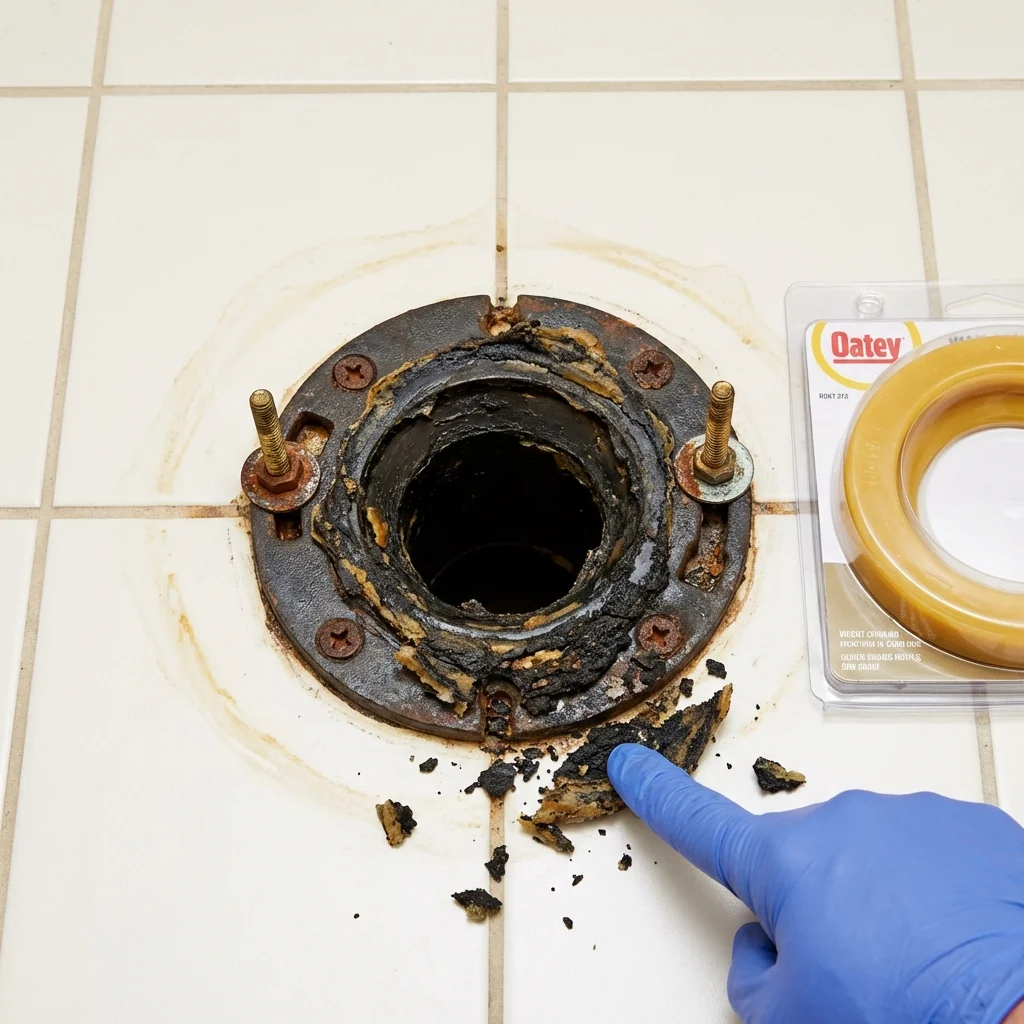 Failed wax ring showing water seepage at the base of a toilet in a Ronceverte, WV home